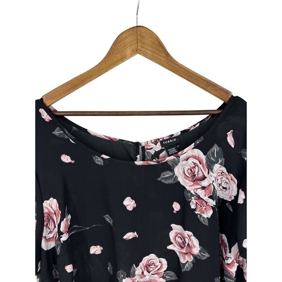 Torrid Floral Flutter Sleeve Scoop Neck Hi Low Georgette Blouse Women’s Size 3X - Picture 4 of 10